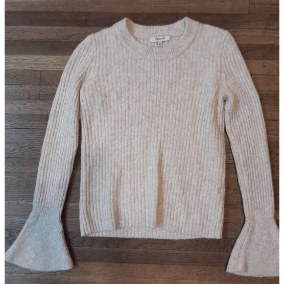 Madewell Wool Blend Flared Sleeve Lightweight Fall School Sweater Sz XS Oatmeal - Picture 9 of 12